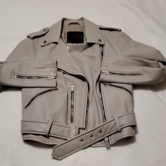 All Saints Light Gray Leather Jacket - Picture 3 of 11